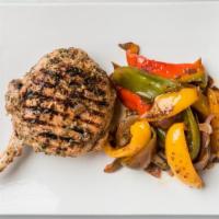 Grilled Pork Chop · Onions and peppers sauteed over the same sauce, vegetables pasta in red sauce or garlic and ...