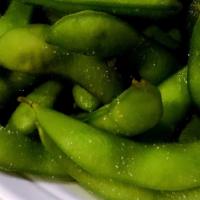 Edamame · Light salted boiled soybean pods.