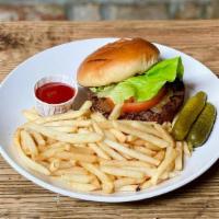 The Impossible Burger · Delicious, meaty plant-based burger, crispy onions, on a brioche bun