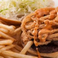 Chef Burger · New. Fried onions, mushrooms, jalapenos, lettuce and pickles, Swiss cheese, and a touch of R...