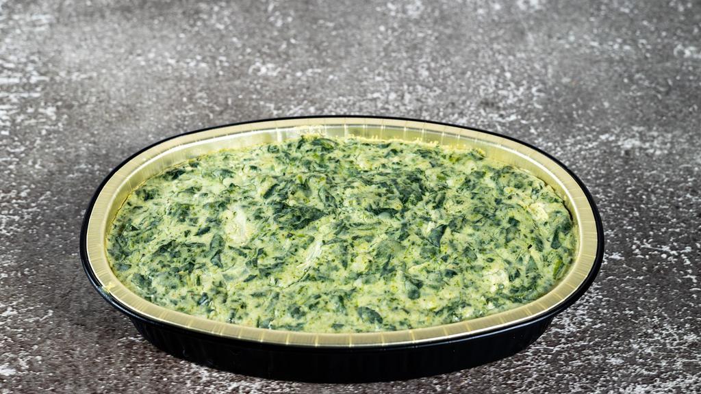 Creamed Spinach · Spinach, onions, butter, heavy cream, Parmesan cheese.