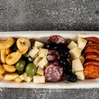 Charcuterie Board For 2 · sweet dry sausage, pepperoni, bellvitano espresso, reggiano parm, olives and fennel tarallini