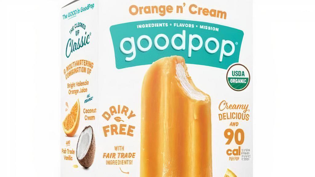Goodpop Orange N' Cream Popsicle (2.5 Oz X 4-Pack) · Orange n' Cream is a mouthwatering combination of Organic orange juice and coconut cream. It’s dairy-free, vegan, real and really good!