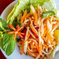 Som Tom - Gluten Free - Spicy · Shredded green papaya, dried shrimp, string beans, carrot, tomato and peanuts served under a...