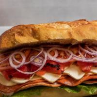 The Soprano · Ham cappicola, salami, pepperoni, provolone, lettuce, tomato, roasted peppers, and oil and v...