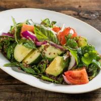 Quinoa · Quinoa salad, spinach, avocado, Kumato tomatoes, cucumber, green beans, toasted almonds, red...