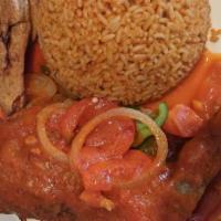 Chicken · Marinated chicken fried or stewed in tomato blend sauce. Served with rice.