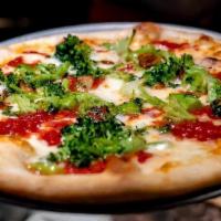 Margherita Pizza · Plum tomatoes, garlic, fresh mozzarella and basil.
