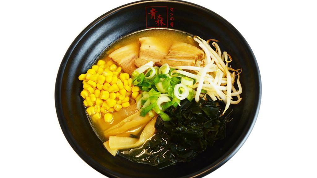 Miso Ramen · Pork broth, miso base, Toro chashu (3), bamboo shoot, seaweed, bean sprouts corn, and green onion.