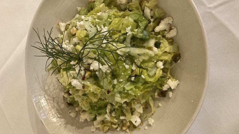 Marouli Salad · Shredded lettuce, dill, scallions, capers, red onion, graviera cheese and vinaigrette