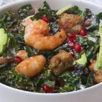 Kale Shrimp Salad · Grilled shrimp, onions, tomato and cucumber
