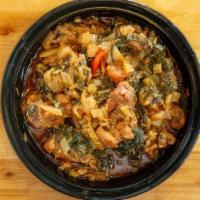 Greens Of The Day · Eggplant and chicken, okra and chicken, okra and saltfish, bok-choy and beef, cabbage and ch...