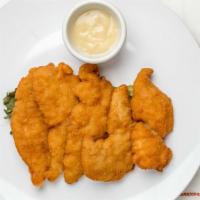 Chicken Fingers · Served with honey mustard or BBQ sauce.