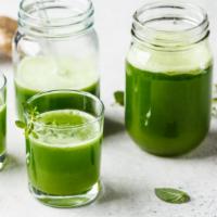 Brain Power Juice · Fresh juice made with Celery, kale, apple, cucumber, and ginger.