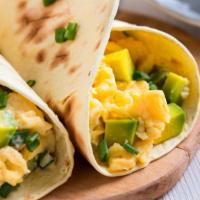 Cali Breakfast Wrap · Delicious Breakfast wrap topped with 2 Egg Whites, Avocado, Tomatoes & Pepper Jack Cheese. S...