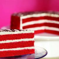 Red Velvet Cake (Slice) · A red hued chocolate layer cake, filled and iced with a smooth cream cheese frosting, finish...