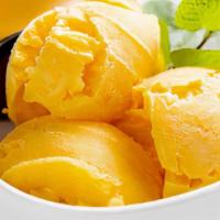 Mango Sorbet(16Oz) · Topped Fresh mango and mango Jam