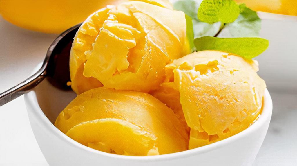 Mango Sorbet(16Oz) · Topped Fresh mango and mango Jam