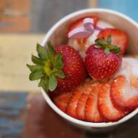  Strawberry  Ice Cream(16Oz) · Topping with Fresh strawberry and strawberry jam.