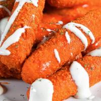Buffalo Mozzarella Sticks · Served with blue cheese Carrots and Celery.