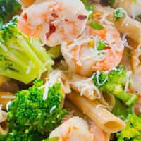Pasta With Shrimp & Broccoli · Sautéed shrimp and broccoli, with chopped tomatoes in garlic and oil.