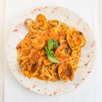 Linguini Di Mare · Clams, shrimp, mussels, and calamari tossed over linguini pasta.