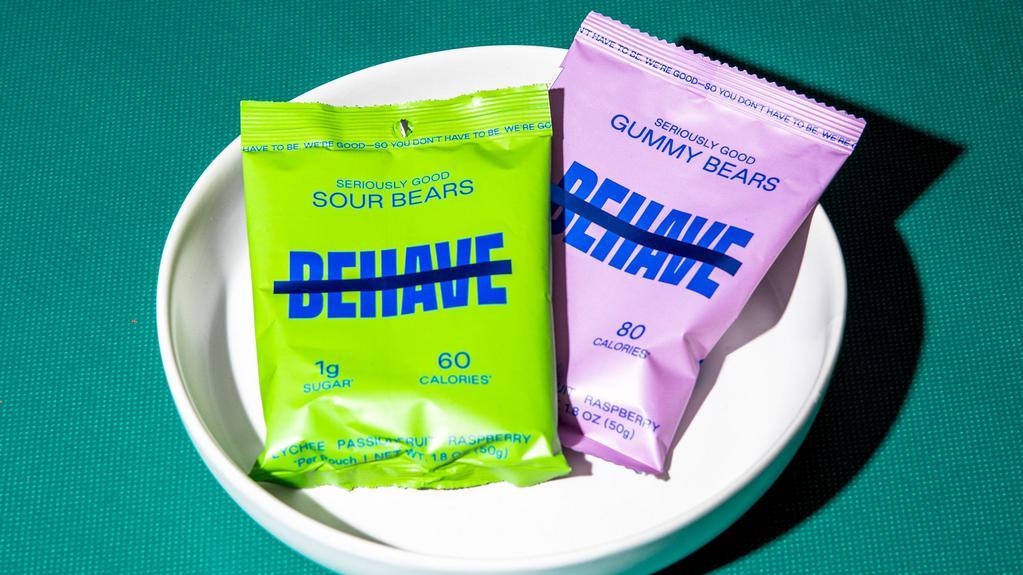Behave Gummy Bears · Vegetarian, vegan, gluten-free, choice of sour or sweet.