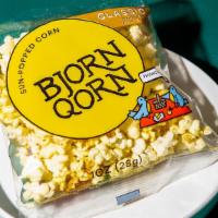 Bjornqorn Popcorn · Vegetarian, vegan, gluten-free, non-gmo popcorn, nutritional yeast, popped by the sun.