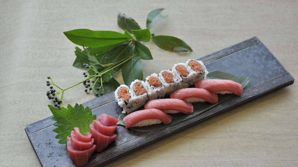 Tuna Lover · Six pieces sashimi and four pieces sushi with spicy tuna roll.