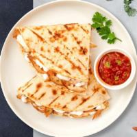Boyo Pollo Quesadilla · Grilled chicken wrapped with cheese in a grilled tortilla with pico de gallo.