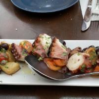 Polpo Alla Griglia Con Patate Tiepide · Grilled octopus with cherry tomatoes capers taggiasca olives warm potatoes in a lemon citron...