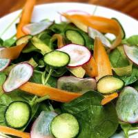 Red Watercress Salad · Watermelon Radish, Shaved Asparagus, Baby Carrots, Crispy Shallots, Apple Cider Vinaigrette