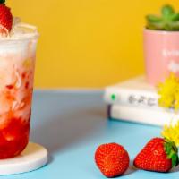 Strawberry Bubble Milk · Made With Fresh Strawberry,Strawberry Jam, White Bubble, And Fresh Milk.