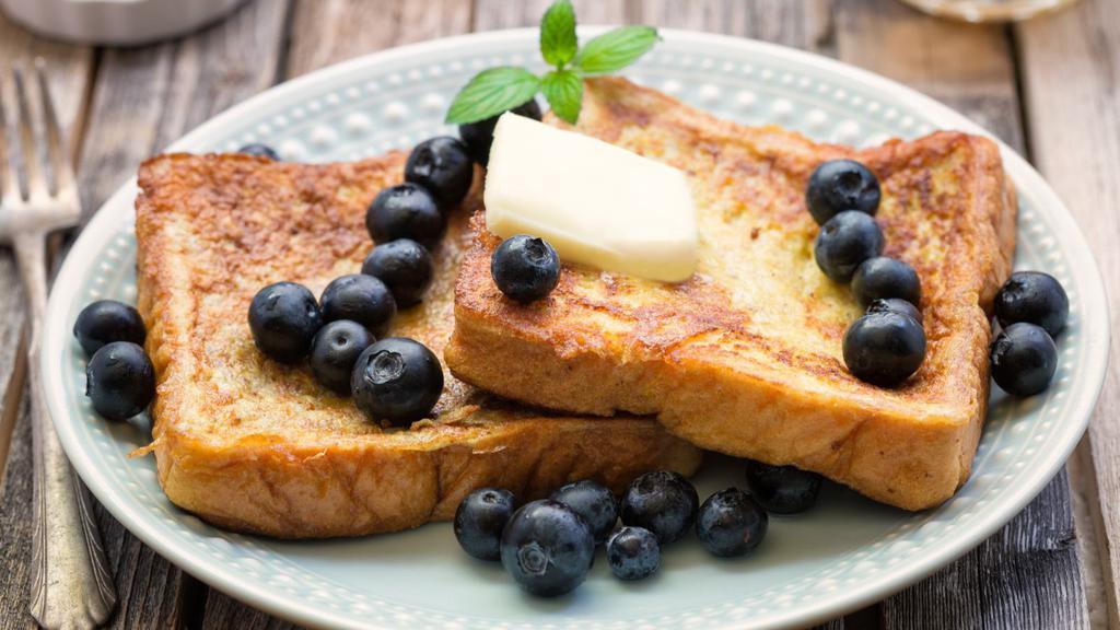 Blueberry French Toast (3 Pieces) · Fresh fluffy battered blueberry french toast. served in 3 pieces.