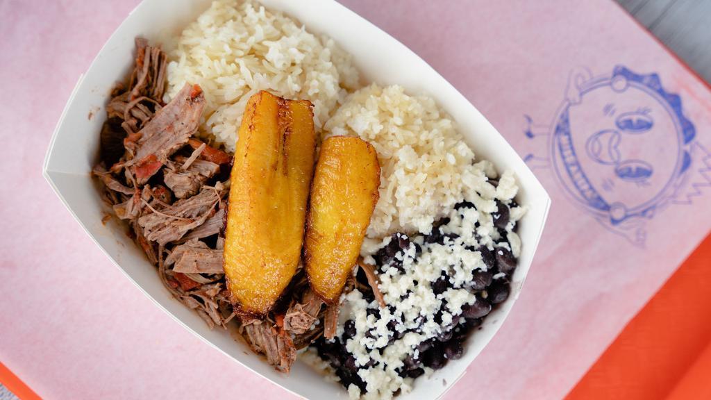 Pabellon Bowls · White rice, black beans queso fresco or plant-based cheese, fried sweet plantains.