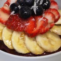 Deluxe Acai Bowl · Blend: organic Açai blends w/strawberries, local 
banana, & organic apple juice.
Topping: fr...