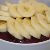 Regular Acai Bowl · Blend: organic Açai blends w/strawberries, local banana, organic apple juice. 
Topping: fres...