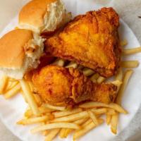 2 Piece Chicken Combo Special · Served with French fries and a canned soda
