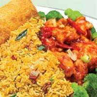 Sesame Chicken Combination · Spicy. Served with choice of rice and side.