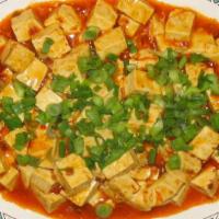 Spicy Bean Curd In Hot Sauce(Large) · Spicy. Served with rice.