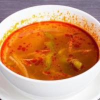 Tom Yum Soup · Thai style hot and sour soup with lemongrass, mushroom, and bean sprout. Contains shrimp bro...