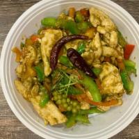 Southern Style Chicken (Kua Kling) · Stir-fried chicken in Thai southern chili paste with bell peppers, kaffir-lime leaves and yo...
