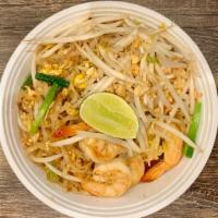 Pad Thai (Gf) · Gluten free. Stir fried rice noodles, bean sprouts, chopped red onion, scallions, grounded p...