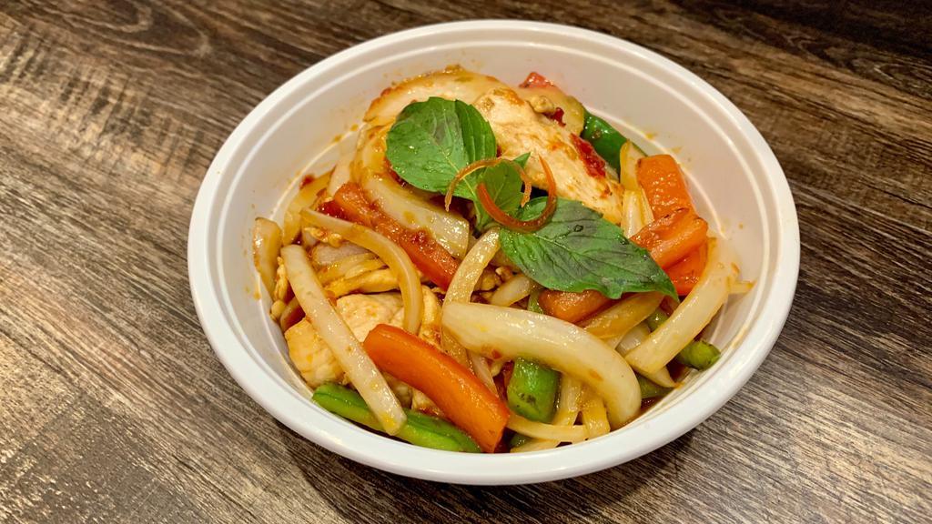 Basil · Medium. Stir-fried onions, bell peppers in the thai basil-chili sauce. Spicy.