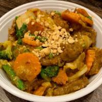 Rama (Pra-Ram) (Gf) · Veggie, gluten free. Stir-fried broccoli, carrot, string been, napa cabbage in a delicious p...