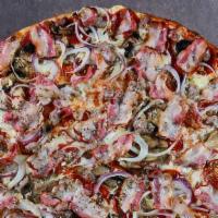 Apizza Special · Mozzarella, onion, meatball, sausage, bacon, mushroom and pepperoni.