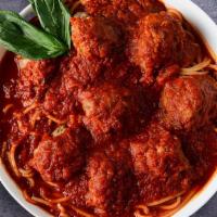 Spaghetti With Meatballs · Spaghetti topped with our homemade meatballs.