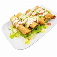 Flautas · 4 Hand rolled flour tortillas deep fried and filled with your choice of either chicken, carn...