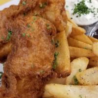 Fish & Chips · 8oz Beer Battered Cod Fillets with House Tartar Sauce and Fries