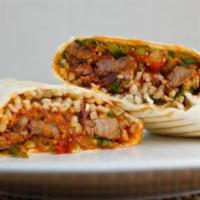 Kalbi Burrito · House-made Korean BBQ-marinated beef short rib, wrapped in a flour tortilla with rice, three...